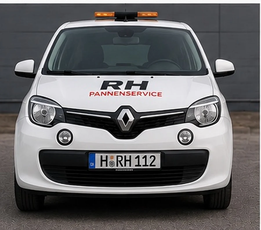 Frontansicht des weißen RH Pannenservice Twingo